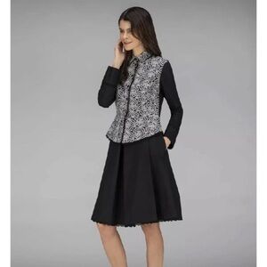 Piazza Sempione Womens Size 8 Black White Cotton Embroidered Dress Modest